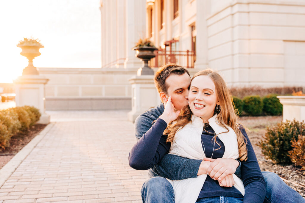 engagement photos at sunset in the Carmel Arts District