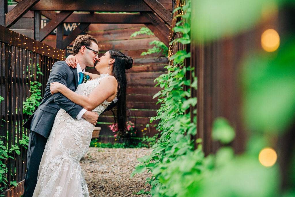 a couple embraces at their indiana wedding